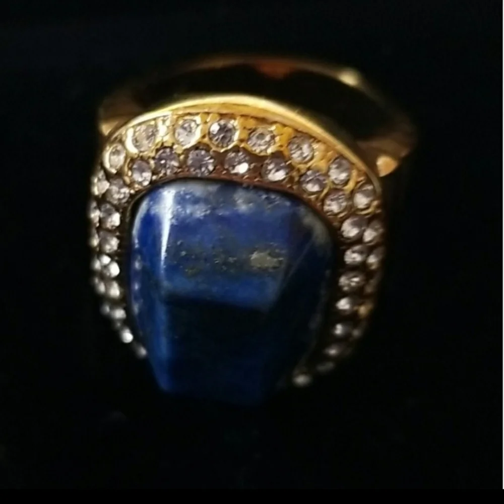 NOIR Women Lapis/cz square Goldtone Cocktail  Ring  $48  $98  |  Size: 6  nOir